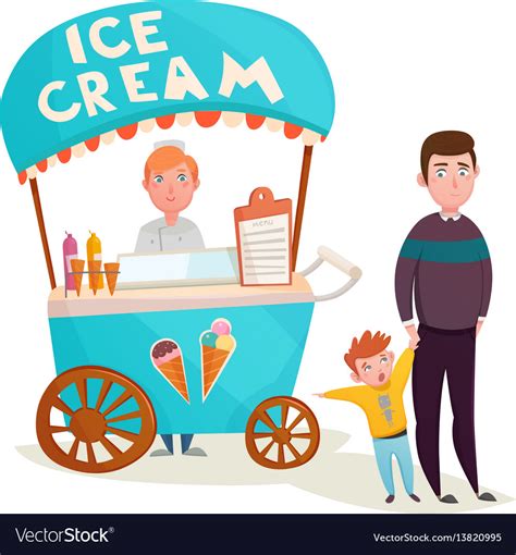 Kid Near Ice Cream Seller Cartoon Royalty Free Vector Image