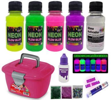 Kit Para Fazer Slime Colas Neon Luz Negra E Maleta Novidade Ine