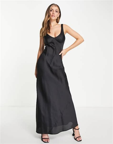 Asos Design Maxi Trägerkleid Aus Satin In Schwarz Asos