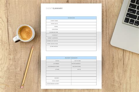 Printable Event Summary Template Pdf Party Organizer Binder Insert