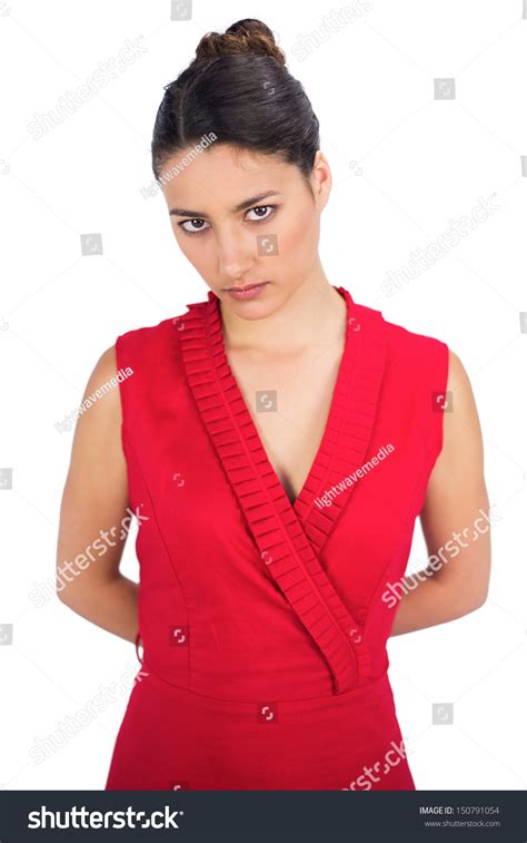 Serious Sexy Brunette Red Dress Posing Stock Photo Shutterstock