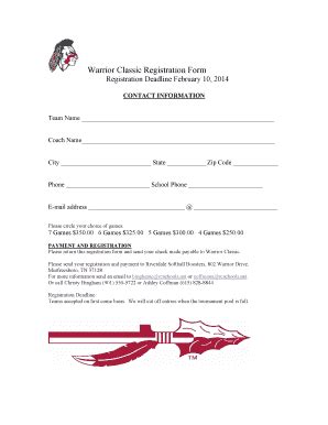 Fillable Online Warrior Classic Registration Form Riverdale High