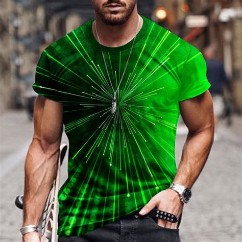 Echfiprom Round Neck Fitness Shirts Men Short Sleeve Green Flame Pattern Sports Fitness T Shirts