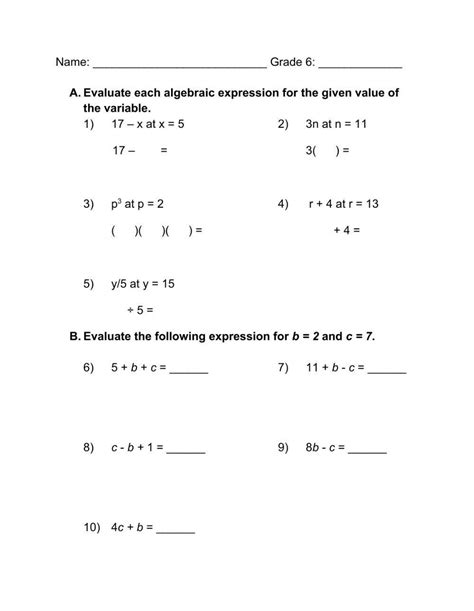 Evaluating Algebraic Expressions Interactive Worksheet Live