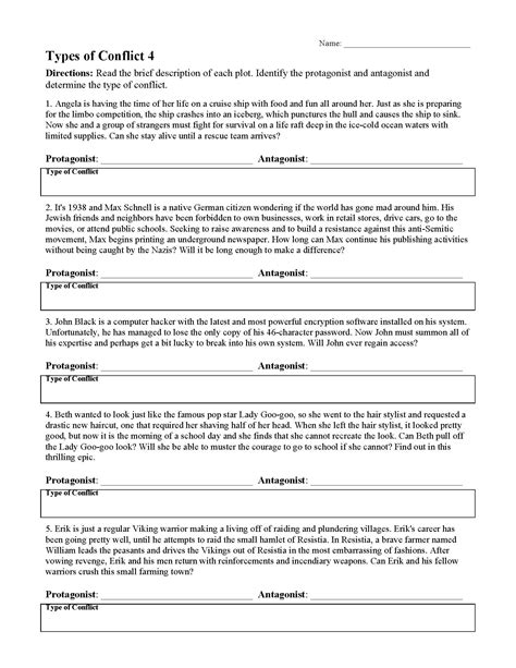 Types Of Conflict Worksheet