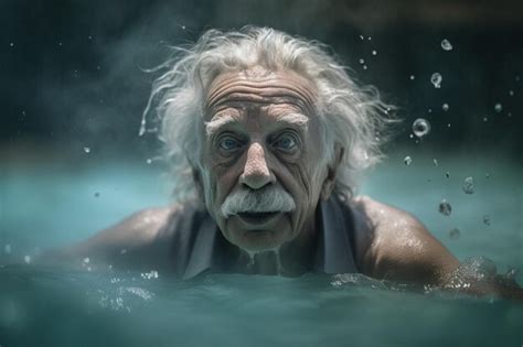 Un hombre con bigote blanco está nadando en una piscina Foto Premium