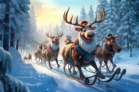 Premium Photo A Reindeer Pulling A Sleigh With Santa Claus In It The