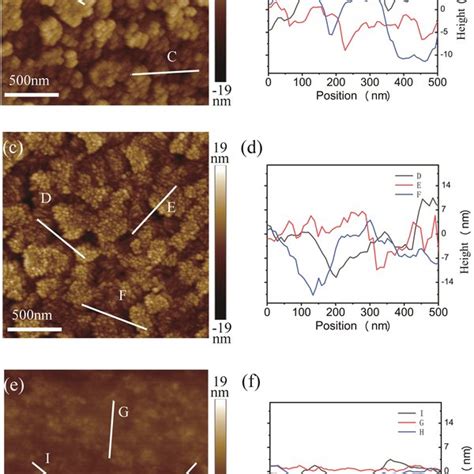 AFM morphology images and corresponding height profiles across grain ... 