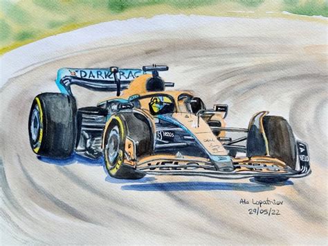 Mclaren Racing Car In Watercolours Formula 1 Barcelona 2022 F1