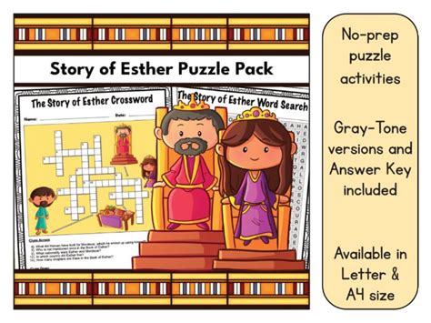 The Story Of Esther Word Search And Crossword Puzzle Activity Pack