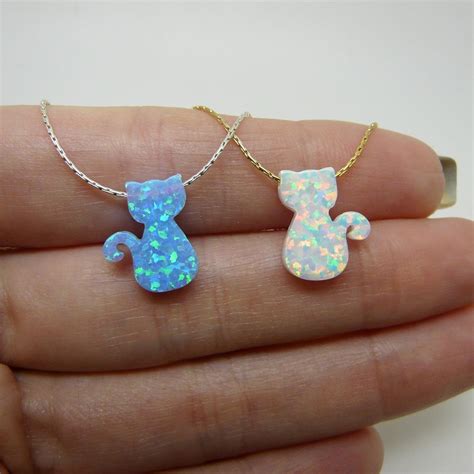 Opal Cat Necklace Etsy