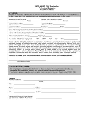 Fillable Online Tmb State Tx Mrt Lmrt Rcp Evaluation Form Fax Email