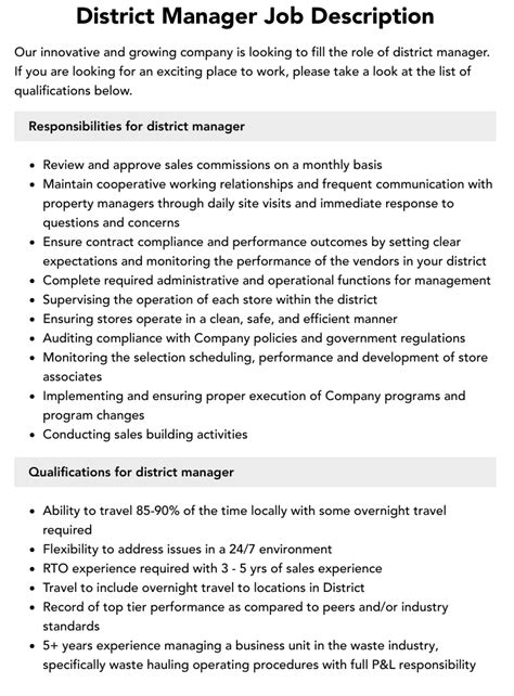 District Manager Job Description Velvet Jobs