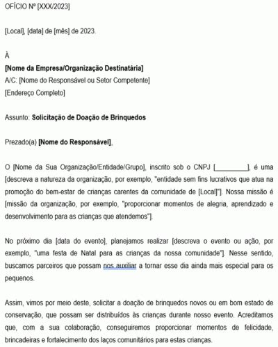 Exemplo De Of Cio Para Solicita O De Brinquedos