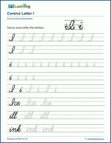 Cursive writing: Letter I worksheets | K5 Learning