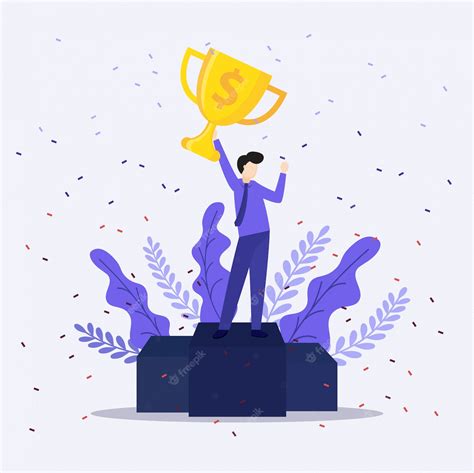 Premium Vector Businessman Holding Winning Trophy Victory Concept