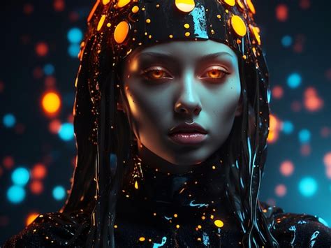 Premium Ai Image Dot Matrix Style Portrait Of A Mysterious Female Saint Cinema 4d Glowing Eyes