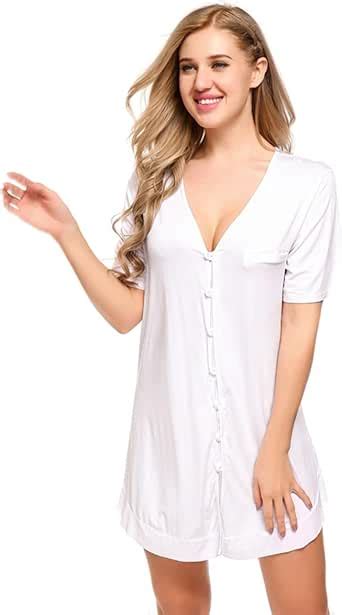 Sexy Button Nightwear Home Sleep Shirt Night Dress Women Summer