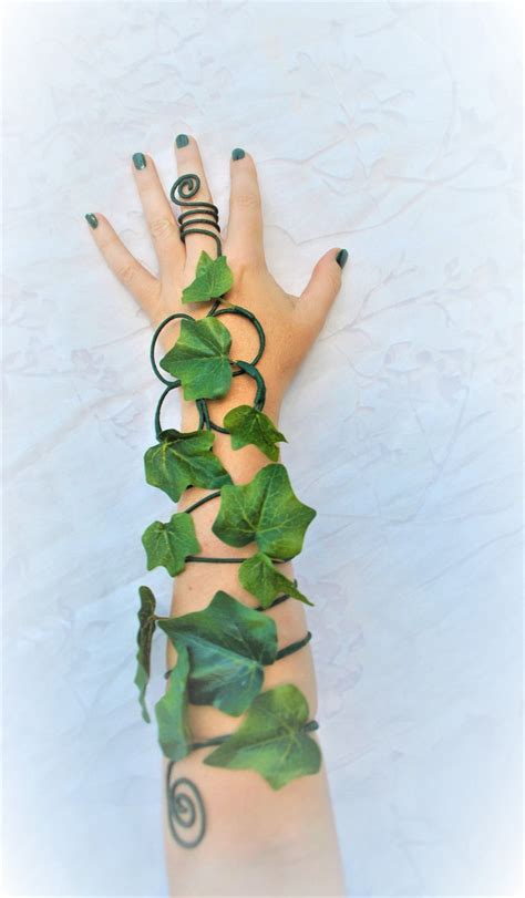 Poison Ivy Green Ivy Leaves Long Arm Cuff Wrap Slave Bracelet Etsy Uk