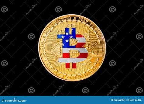 Golden Bitcoin With The United States Of America Flag In The Centerusa