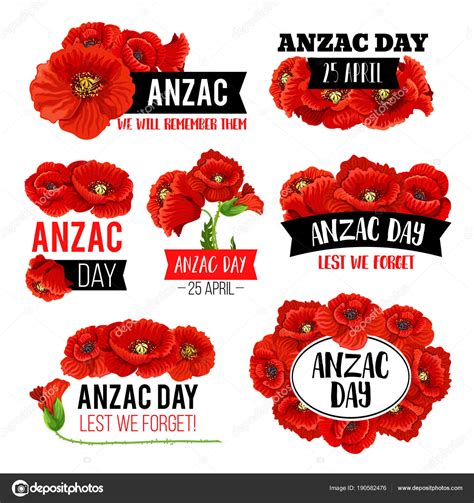 Anzac Day Poppy Flower Memorial Card Design Stock Vector By ©seamartini 190582476