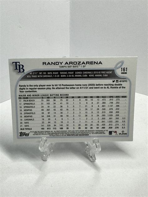 Randy Arozarena 2022 Topps Chrome Baseball Rookie Cup 161 Tampa Bay