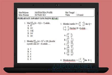 Soal Pat Ukk Matematika Sma Ma Kelas Kurikulum Tahun