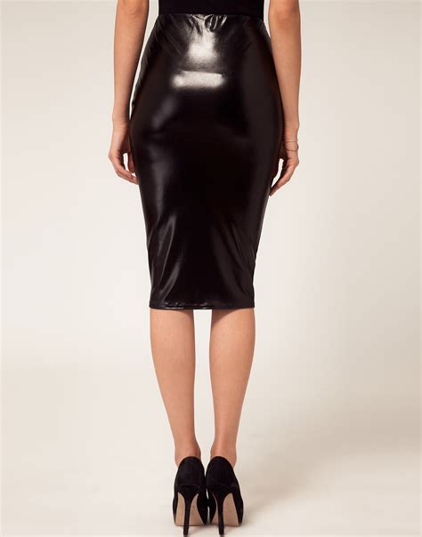 Asos Asos Pencil Skirt In Wet Look In Black Lyst