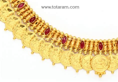 K Gold Lakshmi Kasu Mala Kasulaperu With Beads Temple Jewellery