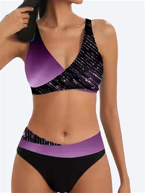 Women S Normal Swimwear Bikini 2 Piece Cheeky Swimsuit Backless 2 Piece Push Up Sexy Printing