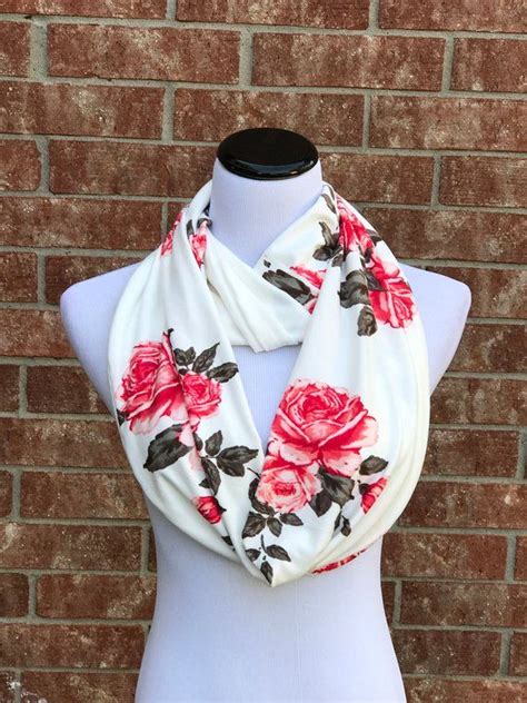 Floral Scarf Pink Roses Scarf Infinity Scarf Rose Scarf Flower Scarf Pink Coral Flowers Scarf