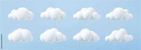 White 3d Clouds Set Isolated On A Blue Background Render Soft Round