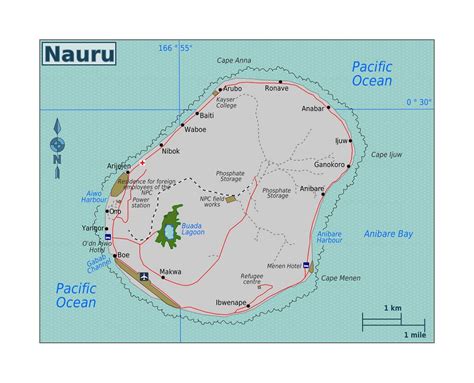 Detailed Map Of Nauru With Roads Localities Airport And Other Marks