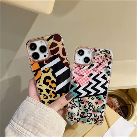 Funda de teléfono de empalme geométrico de leopardo cubierta suave a