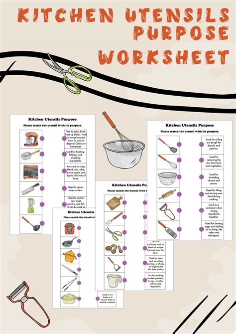 Kitchen Utensils Purpose Worksheet Hoja de trabajo de propósito de