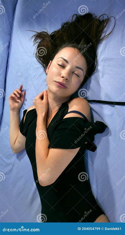 Model Posing In Bed In Black Lingerie Stock Image Image Of Body Lying