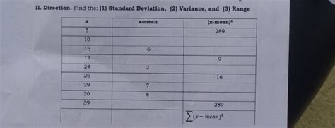 Solved II Direction Find The 1 Standard Deviation 2 Variance