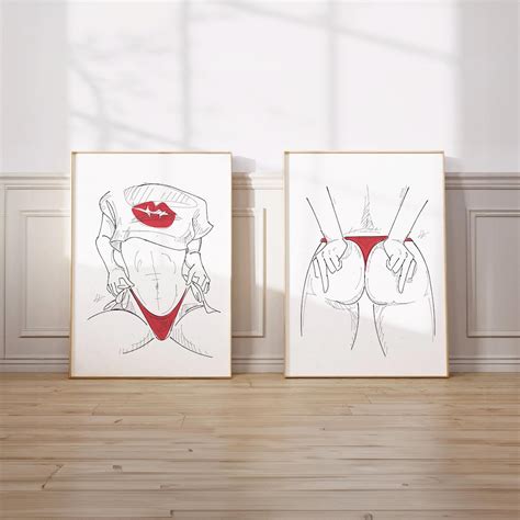Sexy Red Thong Nude Woman Poster Erotic Minimalist Line Drawing Bedroom Decor Romantic Gift