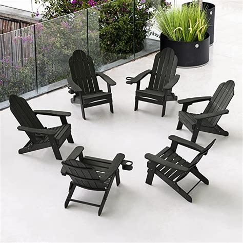 Lue Bona Folding Adirondack Chair Set Of 6 Black Poly Fire Pit