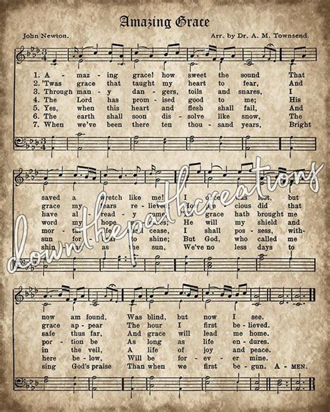 Amazing Grace Print Printable Vintage Sheet Music Instant Download