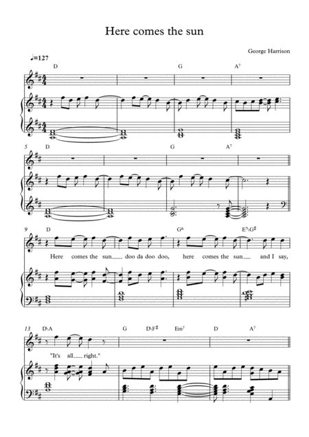 Here Comes The Sun Arr Andrea Majzik By The Beatles Sheet Music For Piano And Vocal At Sheet