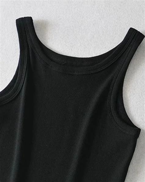 Emmiol Free Shipping Solid Color Ribbed Tank Top Black M In Tank