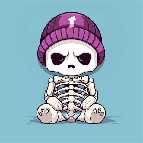 Premium Photo A Cartoon Skeleton Wearing A Purple Hat And Sitting On