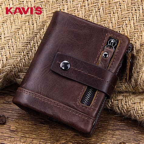 Kavis Genuine Leather Short Wallet Mens Large Capacity Fashion Multi