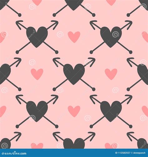 Repeated Hearts With Arrows Cute Seamless Pattern Drawn By Hand Stock