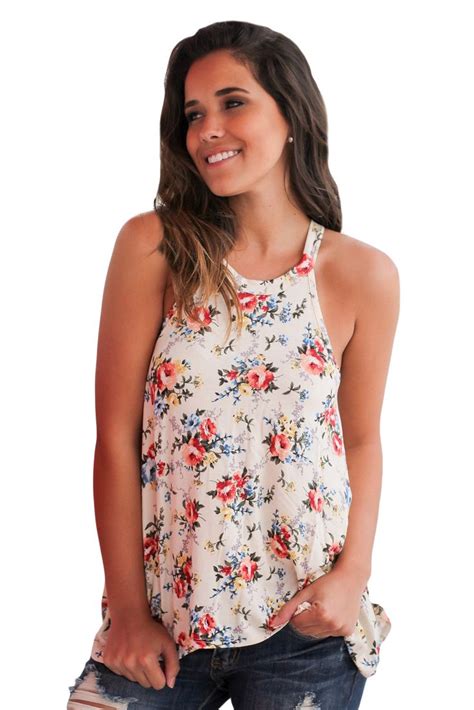 Multi Floral Print Flowy Tank Top Flowy Tank Tops Cheap Tank Tops