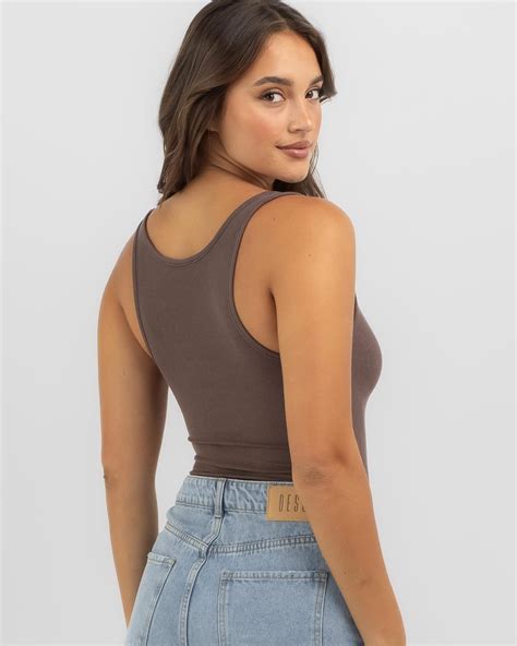 Shop Mooloola Basic Scoop Neck Rib Tank Top In Espresso Fast Shipping And Easy Returns City