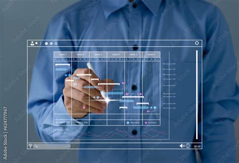 Project Manager Working With Gantt Chart Schedule To Plan Tasks And