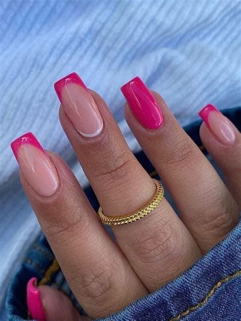 Hot Pink French Tips Pink Acrylic Nails Pink Tip Nails Pretty Acrylic Nails