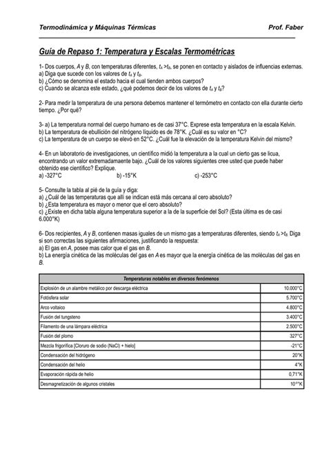 Gu A De Repaso Temperatura Y Escalas Termom Tricas